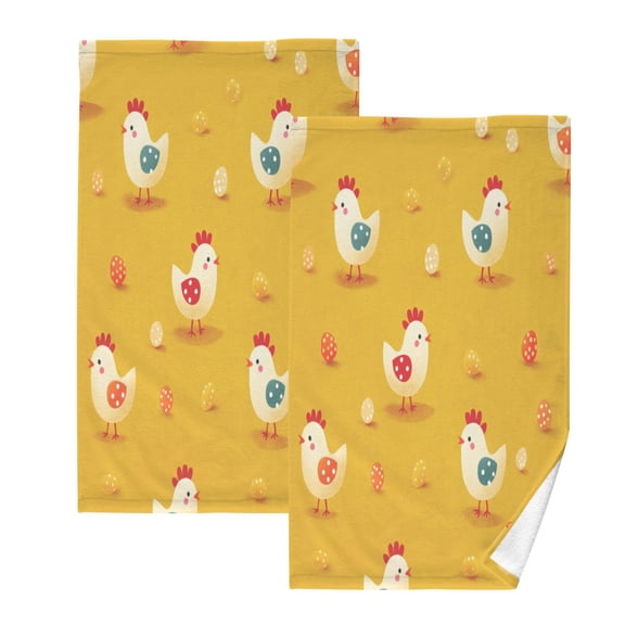 2 Pcs Absorbent Face Towel Bath Hand Towels Soft Breathable Cotton Towel Set for Bathroom Kitchen Hotel Spa Decor Cartoon Chickens Pattern