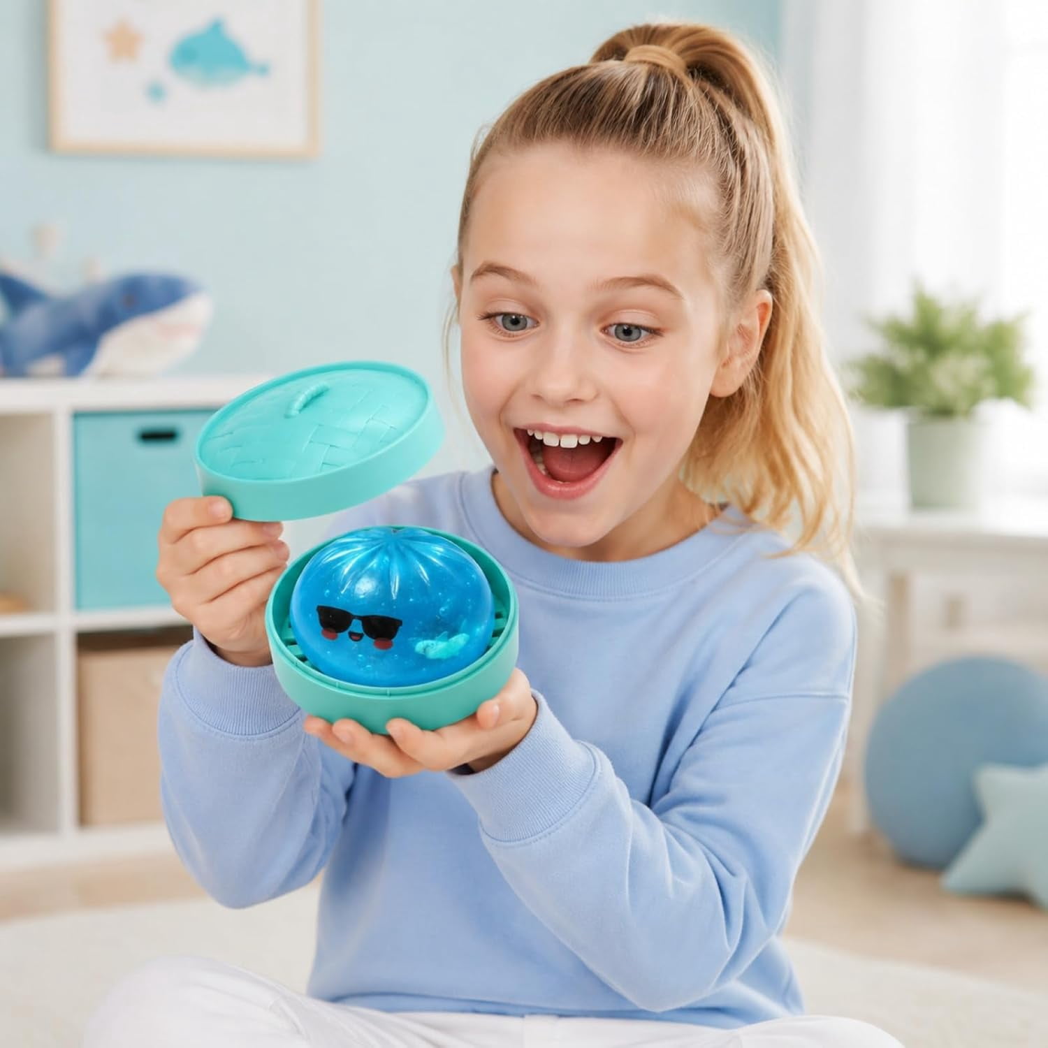 Shark Dumpling Squishy, Mystery Squishy with Box, Colorful Dumplings Squeeze Balls Stress Relief Sensory for Holiday & Birthday Gifts (Shark Dumpling)