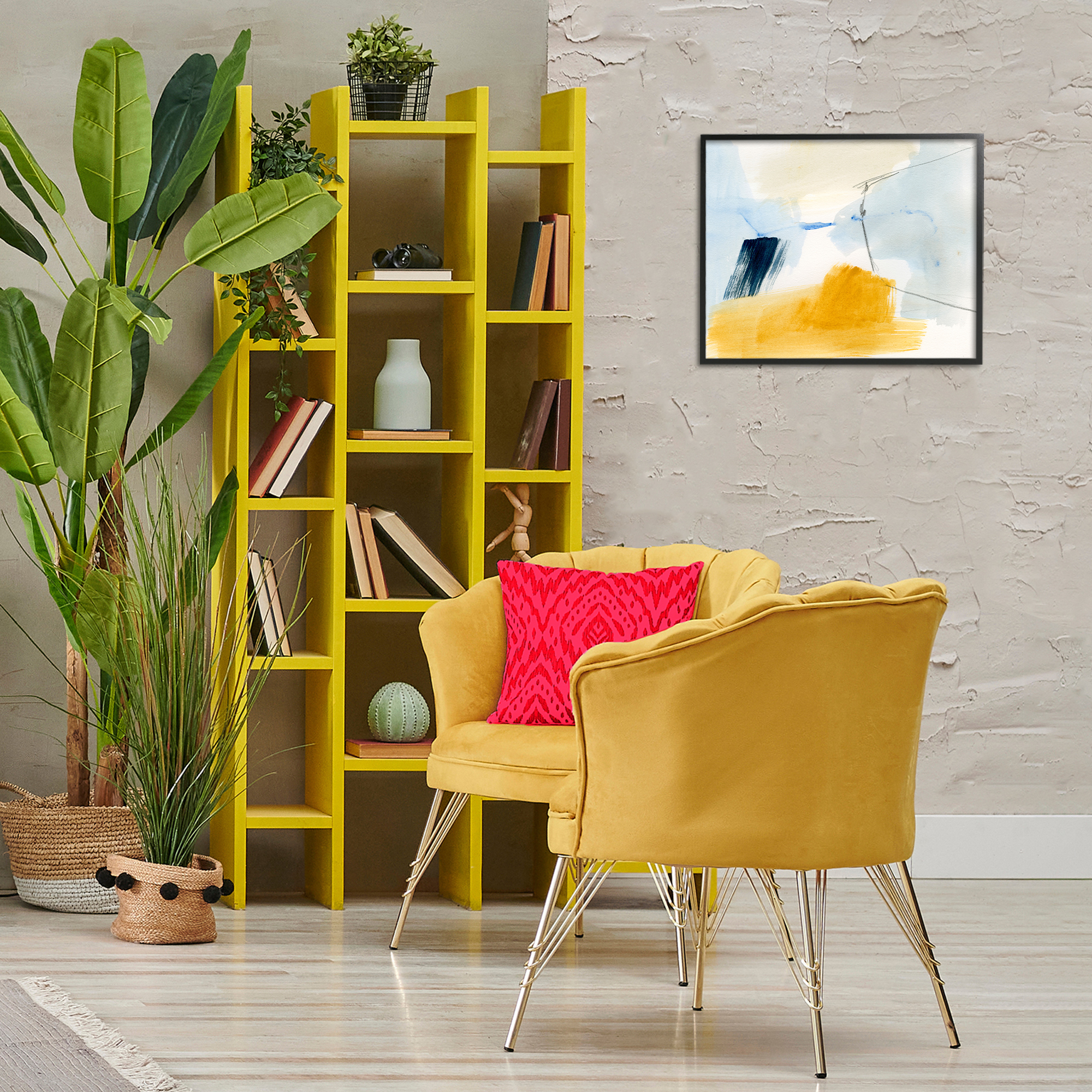 Stupell Industries Abstract Paint Yellow Accent Abstract Painting Black Framed Art Print Wall Art, 20 x 16