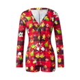 thumbnail image 1 of CHRONSTYLE Women Christmas Print Slim Fit Rompers Jumpsuits Sexy Buttons Up V Neck Long Sleeve Shorts Pajama Bodysuits Sleepwear, 1 of 4