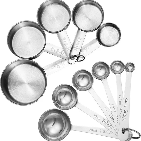 Measuring Cups and Spoons Set, Set of 10 Stainless Steel Measuring Cups and Spoons, with Silicone Handles, Stackable, Easy to Store for Kitchen, Cooking, Baking (Colorful)