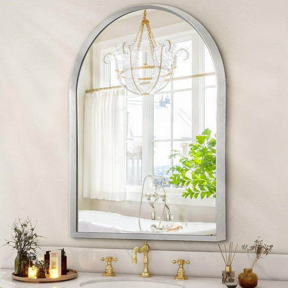 ERDS-Arched Mirrors for Wall, 16"x12" Arch Bathroom Mirror, for Entryway Living Room Vanity Bedroom Mantel Hallways Home Decor Aluminum Alloy Frame