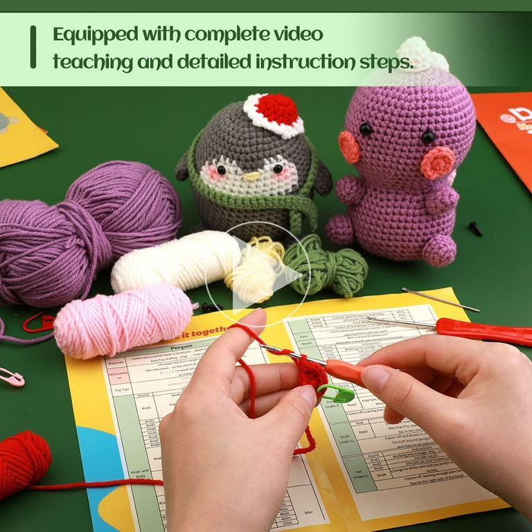 Mayboos 2Pcs DIY Crochet Animal Kit, Dinosaur Plush Doll, Penguin Plush  Doll,Crochet Kit for Beginners,Step-by-Step Instruction and Video  Tutorials, All Materials and Tools 