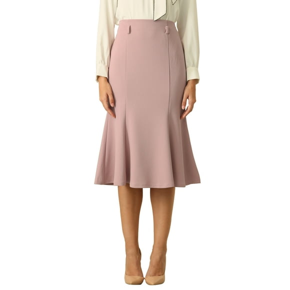 Falda de cola de pez elegante para mujer Inspire Chic, con cintura alta y cinturón, falda midi de trabajo, color rosa