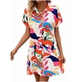thumbnail image 4 of Womens Summer Shirt Dress Short Sleeve Floral Shift Dress Casual Loose Flowy Beach Sundress White M, 4 of 9
