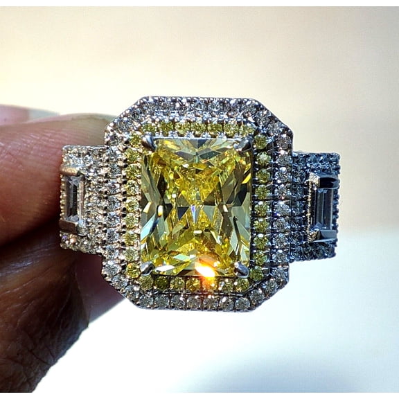 4.50 Ct Radiant Cut Lab Created Yellow Citrine Engagement Ring 925 Sterling Silver 14K White Gold Plated