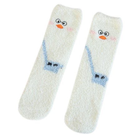 

YUUZONE Winter Coral Velvet Fuzzy Slipper Socks Duck Penguin Embroidery Plush Hosiery