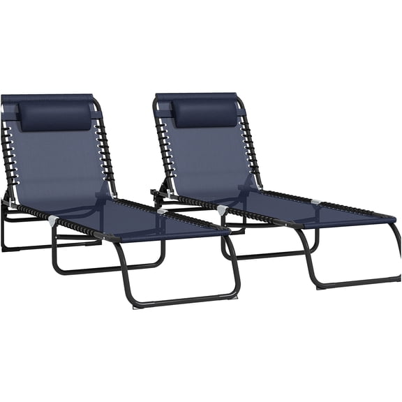JERFIT 2-Pack Folding Chaise Lounge Chairs, Reclining Outdoor Patio Sun Lounger with Pillow, Breathable Mesh Seat, Steel Frame for Pool, Beach, Backyard, Blue