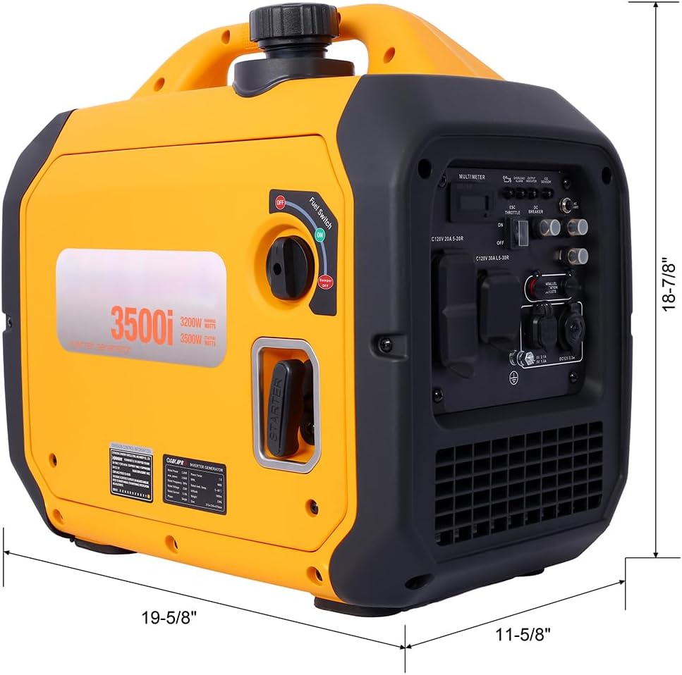 LuxyHoom Portable Inverter Generator, 3500W Gas Powered Engine With Co Alert, Versatile Outlet Options, Auto Voltage Adjustor, Oil Alert System, DC Protector for Home Camping RV Food Truck