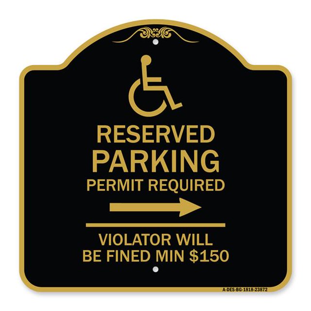 SignMission A-DES-BG-1818-23872 18 x 18 Po Signe de la Série Designer - Moderne ISA Symbole Connecticut Permis de Stationnement Réservé Requis Contrevenants Sera une Amende Min Dollar 150 avec Flèche Droite & 44; Noir & G