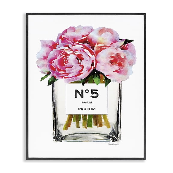 Stupell Industries Art Deco Fashion Designer Flower Bottle Pink Roses Watercolor Black Framed Giclee Art, 16 x 20, by Amanda Greenwood