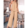thumbnail image 6 of Women'S Hollow Out Halter Neck Sleeveless Top & Wide Leg Pants, Summer Casual Outfit Set Khaki L, 6 of 9