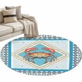 thumbnail image 2 of Area Rug 36in, Ocean Sea Animal Red Crab Floor Carpet Living Room Rug, Blue Bubble Stripes in Floral Frame Non-Slip Welcome Mat Indoor Rugs for Bedroom Dining Room, 2 of 9