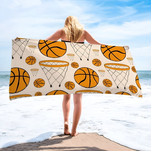 AUQ 2026 New Beach Towel Oversized,Super Absorbent Sand Free Thick Microfiber Beach Towel,Cute Basketball Printing Beach Towels for Travel Swimming Pool for Beach,Pool,Travel 30X60"