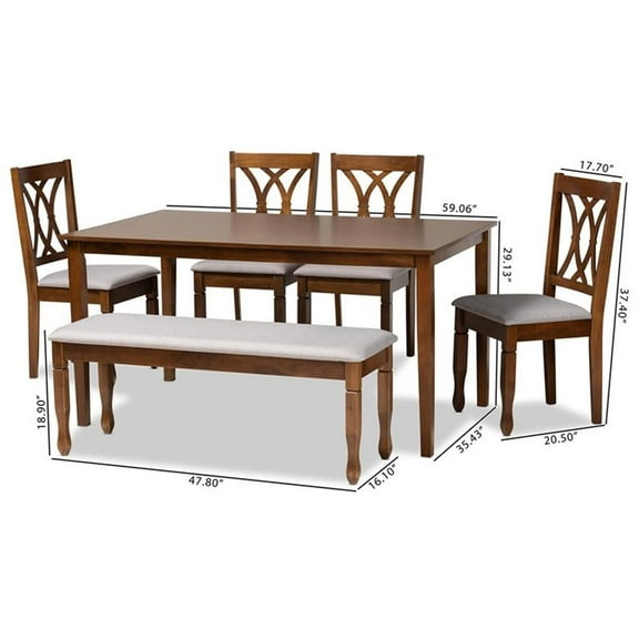 Bowery Hill Upholstered and Walnut Brown Finished Wood 6-Piece Dining Set