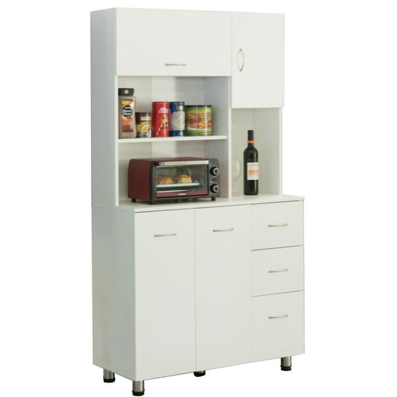 BasicwiseKitchen Pantry Storage Cabinet with Doors and Shelves, White