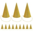 thumbnail image 1 of EeaseMX 12 sombreros de fiesta de cono con purpurina, sombreros triangulares de cumpleaños para decoraciones de fiesta de niños y adultos (dorados), 1 of 8