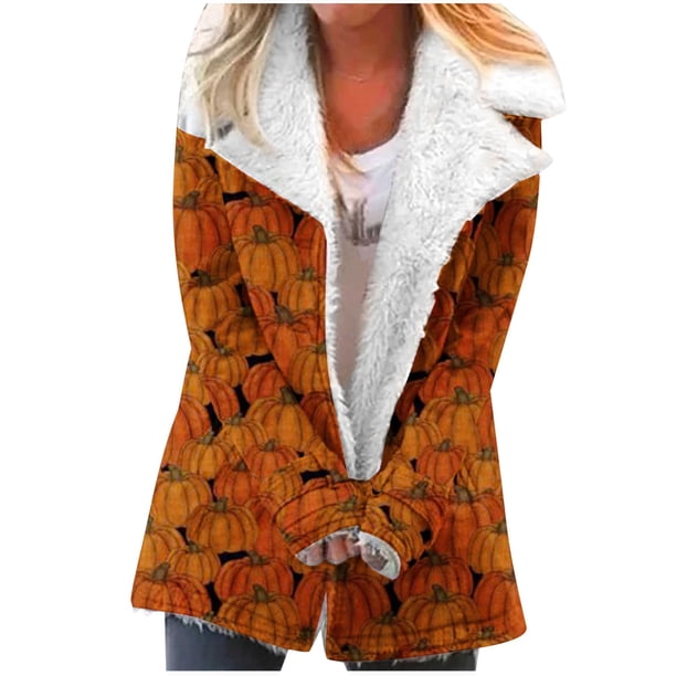Puntoco Abrigo Mujer Halloween Impreso Moda Manga Larga Bolsillo Compuesto Felpa Botón Abrigo Manga Larga Sin Sombrero Casual Abrigo/Chaqueta Liquidación Puntoco Puntoco-1