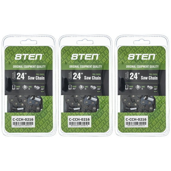 Full Chisel Chainsaw Chain 24 inch .063 Gauge .404 Pitch 78 Drive Links 3 Pack 810-CCC2438H