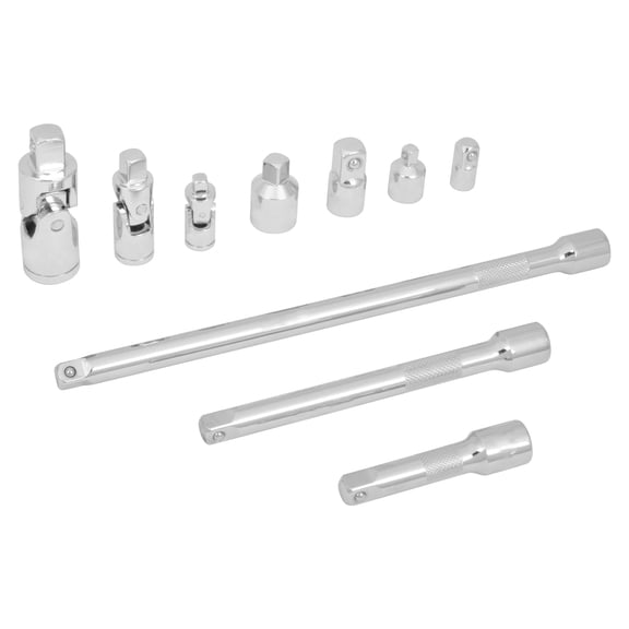 Performance Tool W30938 10-Piece 3/8-Inch Drive Chrome Vanadium Extension and Adapter Set with Universal Joints - Corrosion Resistant