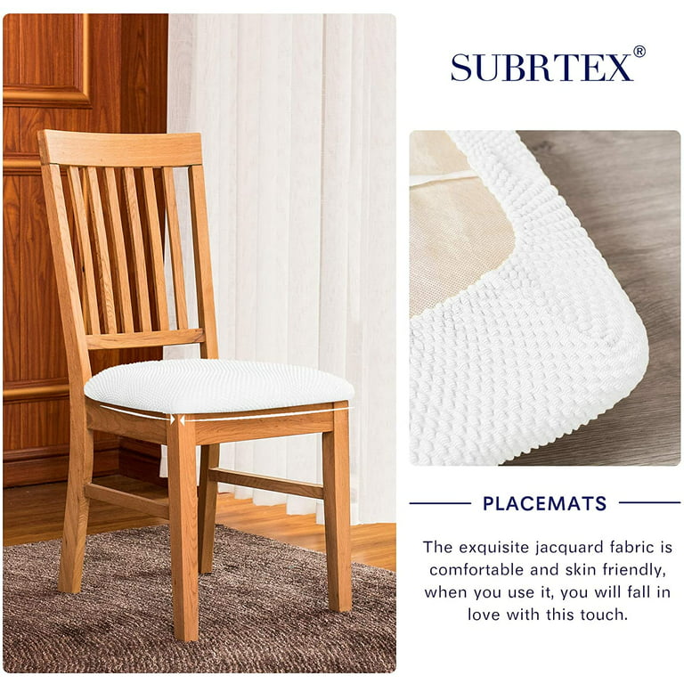Subrtex Set of 2 Washable Dining Chair Cushion Covers with Ribbon, White 