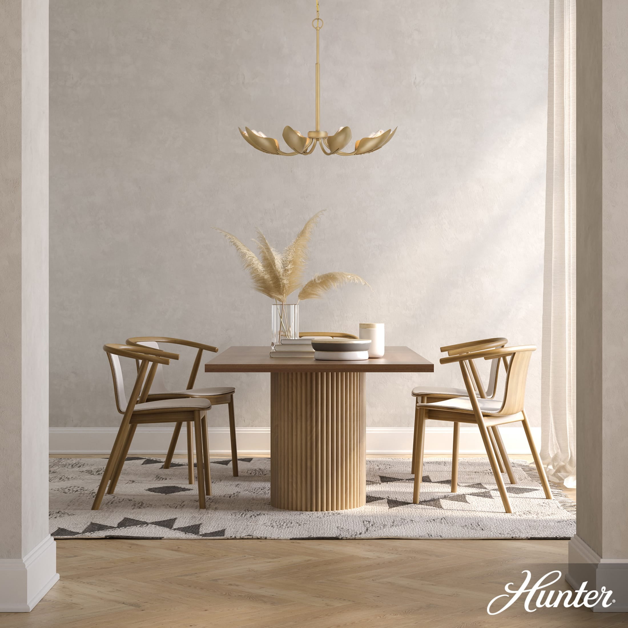 Hunter - Juneway 10-light Luxe Gold, Large Chandelier, Dimmable, Transitional Style, Candle Shaped, for Bedrooms, Dining, Living Rooms - 48223