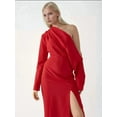 thumbnail image 5 of Asymmetrical Collar Bodycon Midi Dress with Slit, 5 of 5