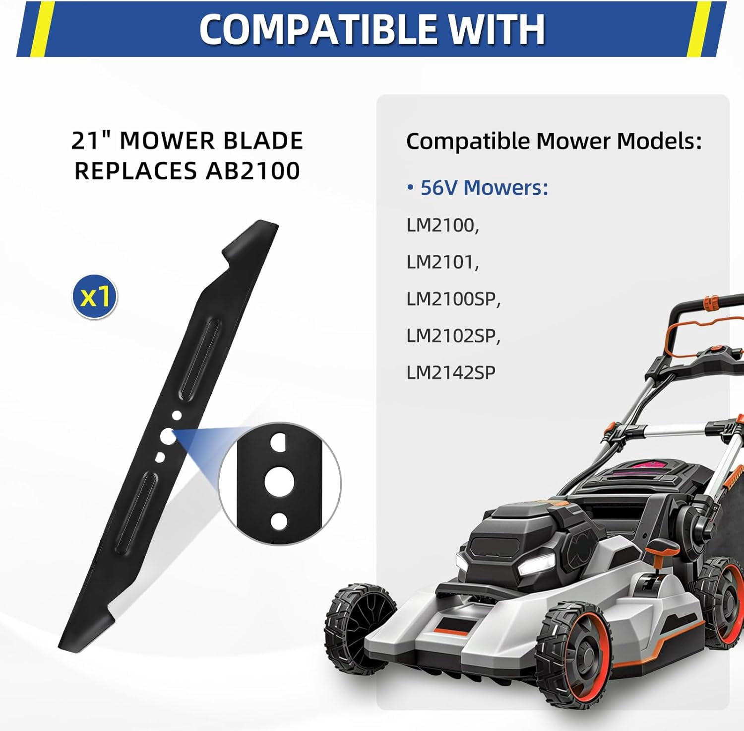 21 Inch Mower Blade Replacement for 21" Electric Lawn Mowers, Compatible with Ego LM2100 LM2100SP LM2101 LM2102SP LM2142SP, Replaces OEM AB2100