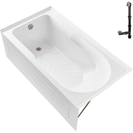 Streamline GA-308-18-BNK 60 in. x 32 in. Acrylic Left-Hand Drain Alcove Bathtub in Glossy White With External Drain in Brushed Nickel