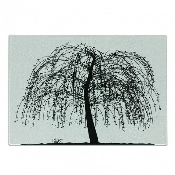 Black and White Cutting Board, Monochrome Barren Tree Design Leafless Branches Autumn Themed Nature Image, Decorative Tempered Glass Cutting and Serving Board, Small Size, Black White, by Ambesonne