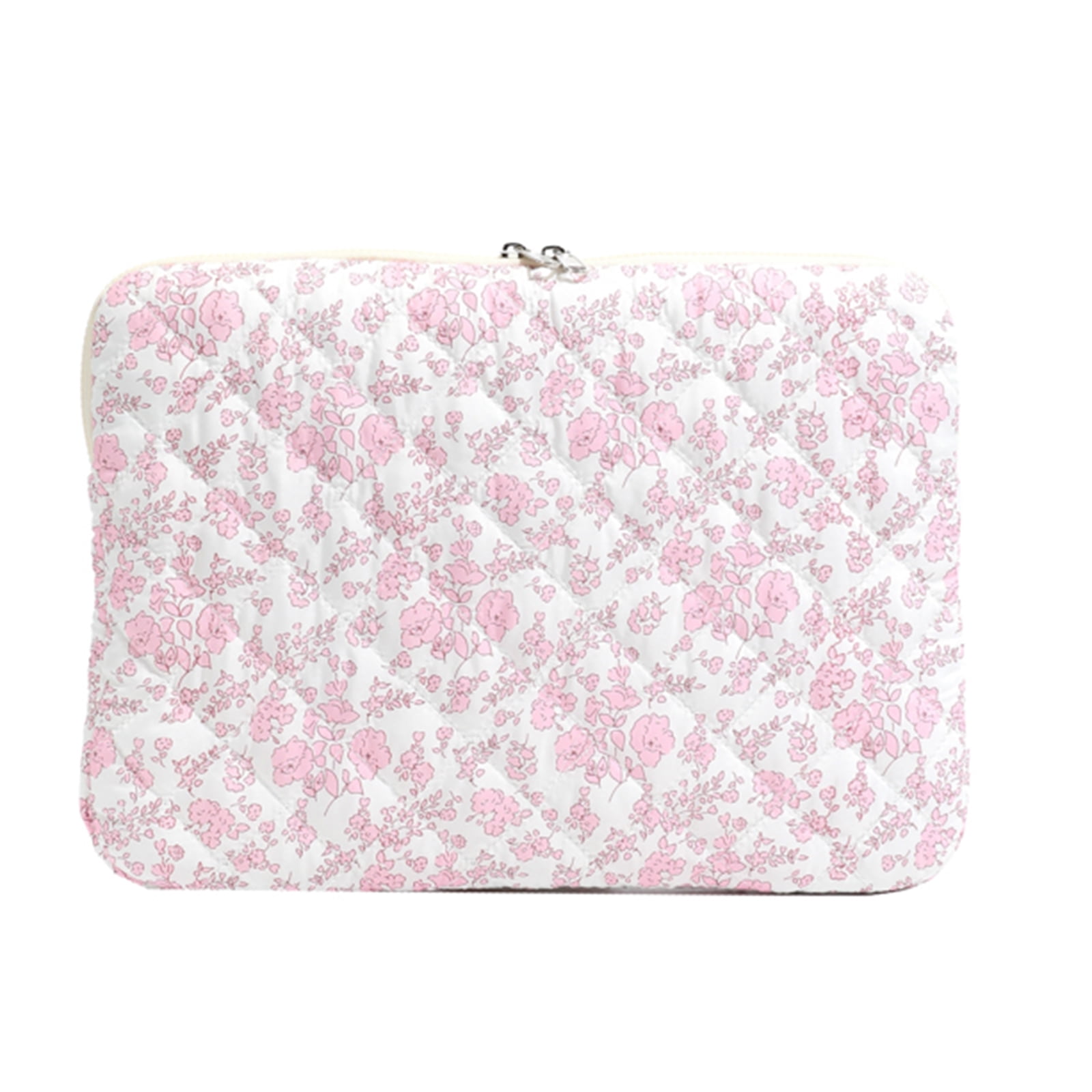 13 Inch Cute Floral Cotton Laptop Sleeve Case, Aesthetic Portable Protective Notebook Bag, Soft Padded Laptop Pouch for Women Office College Work (Pink M)