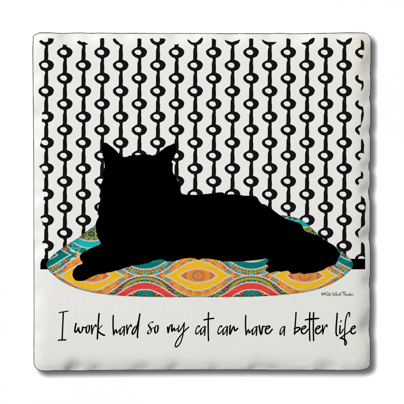 CounterArt 'Better Life For My Cat' Single Absorbent Stone Tumbled Tile Coaster