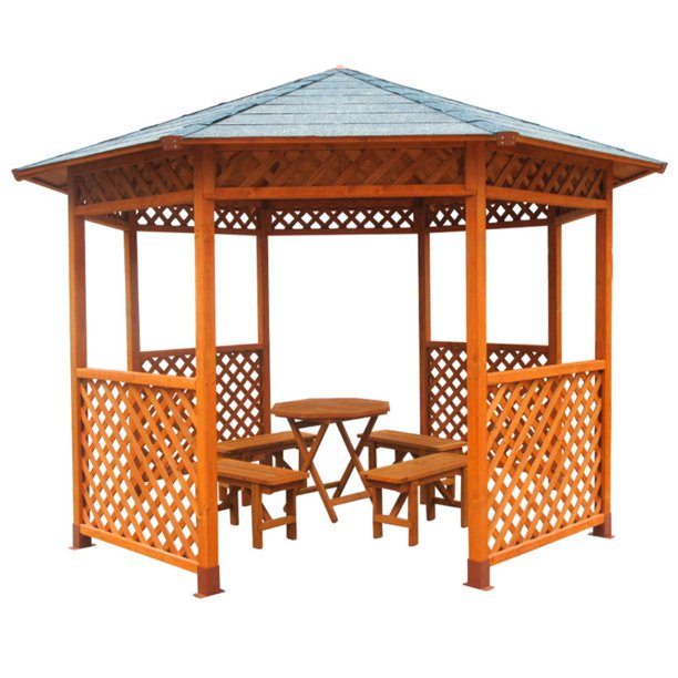 Leisure Season Octagonal Gazebo with Table and Benches