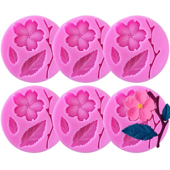 KuuGuu 6 Pcs Moules en Forme de Fleur de Pêcher Moules en Silicone pour Fondant de Feuilles Outils de Décoration de Gâteaux Moules à Chocolat Moules à Bonbons Moules en Argile Polymère pour Artisanat de Sucre Décoration de Biscuits Cupcakes