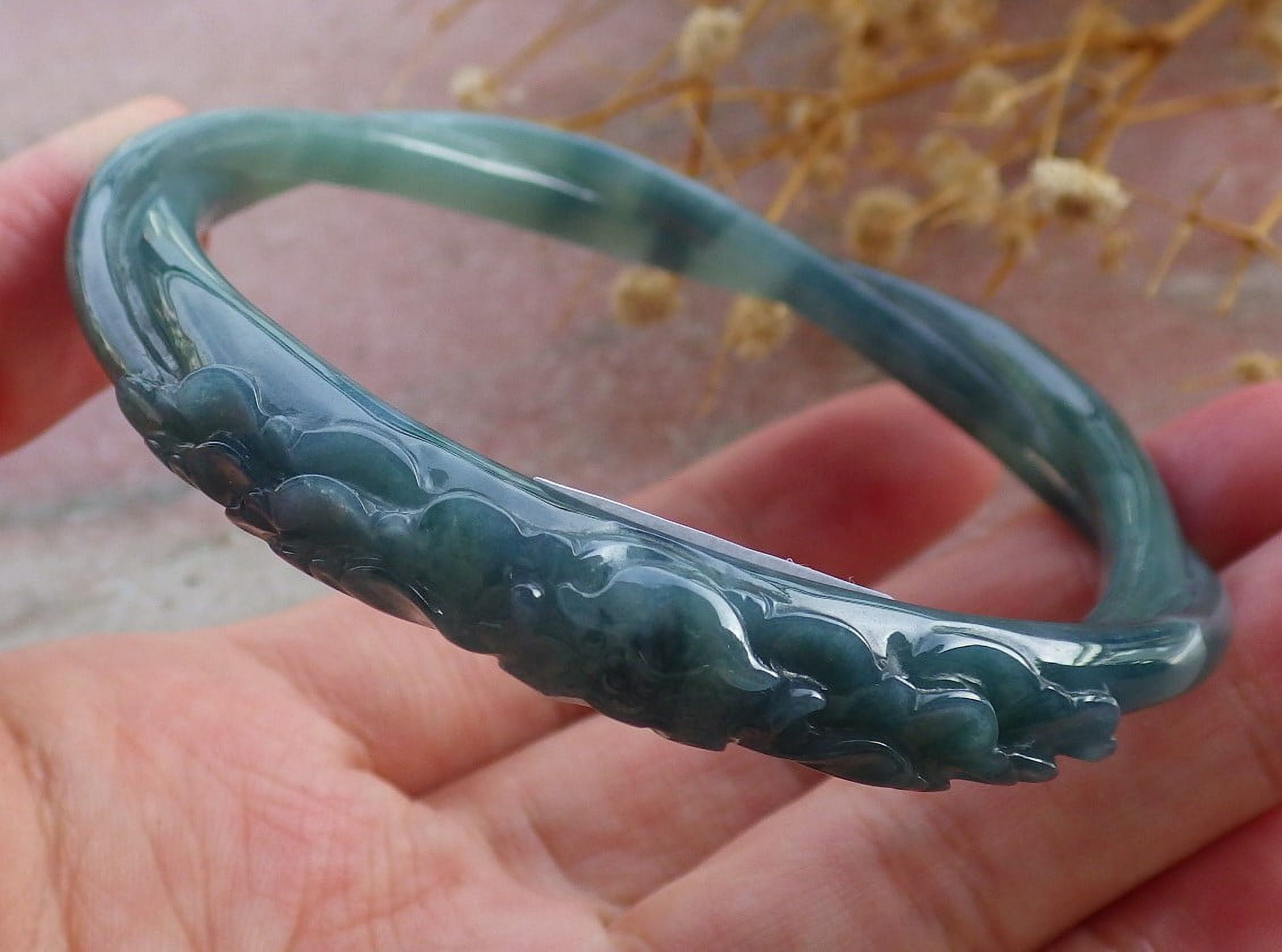 Icy Green Pale Lavender Natural A JADE Jadeite Flower Knotted Bangle Bracelet 59 mm 683647 TN