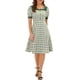 thumbnail image 2 of INSPIRE CHIC Vestido Midi de Cuello Cuadrado de Verano para Mujer con Contraste y Manga Corta A-Line a Cuadros Verde M, 2 of 5