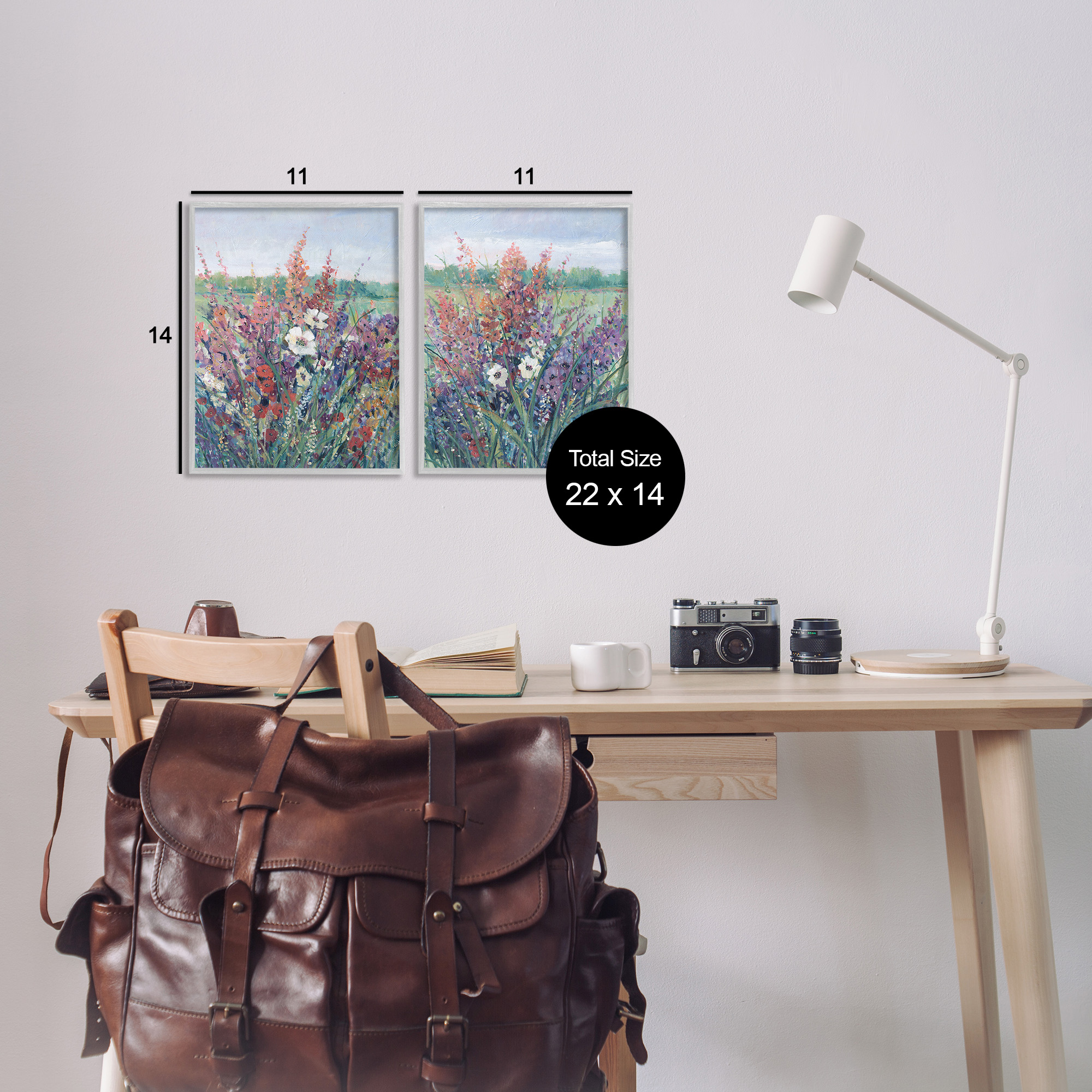 Stupell Industries Blooming Meadow Plants Botanical & Floral Painting Gray Framed Art Print Wall Art, 11 x 14, Set of 2