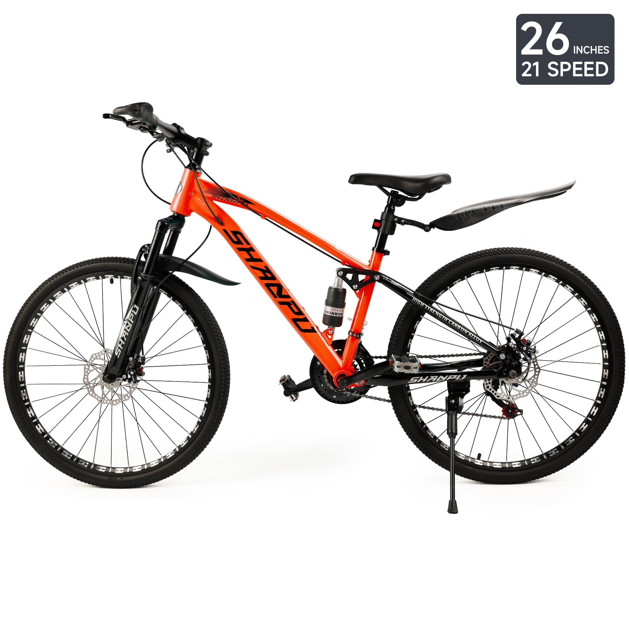 ARTUDATECH Full Suspension Mens Mountain Bike, Shimano 21 Speed, 26 Inch Wheel, Dual Disc Brake Bike for Men Womens Adult Bicycle With Bike Lock And Air Pump