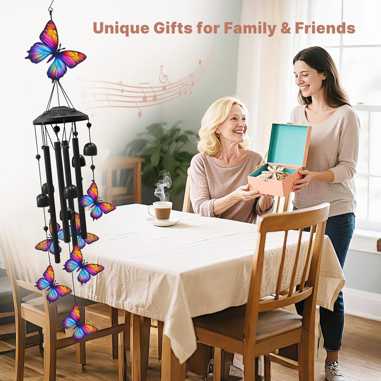 Tikeitoo Butterfly Wind Chimes for Outdoors – Black Metal Butterfly Wind Chimes, Memorial & Birthday Gifts for Mom, Grandma, Women & Men, Durable Garden Yard Decor