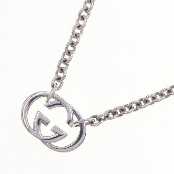 Pre-Owned Gucci Double G Necklace 190489 SV Sterling Silver 925 Pendant Choker Interlocking...