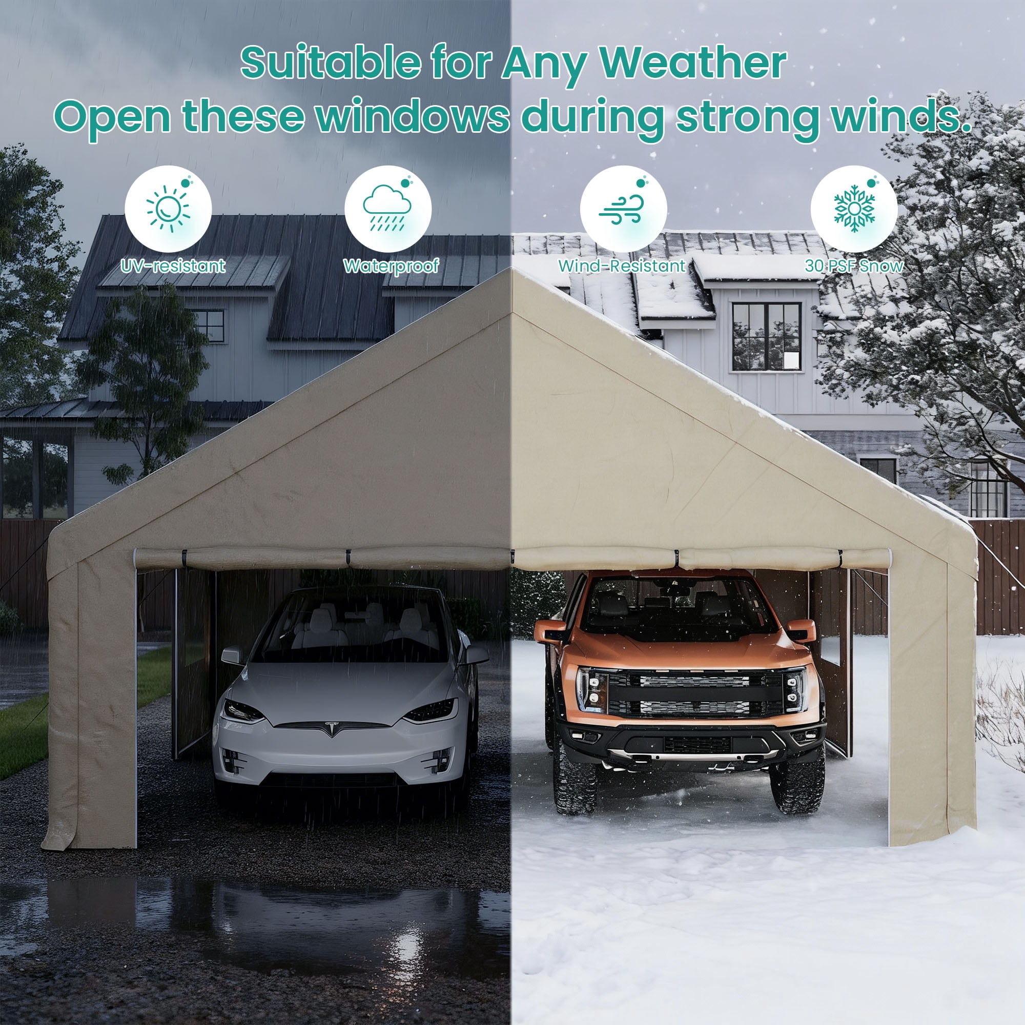 MOALCOFER 20x20FT Heavy Duty Portable Carport Garage,Car Canopy with Roll-up Windows,Sidewalls
