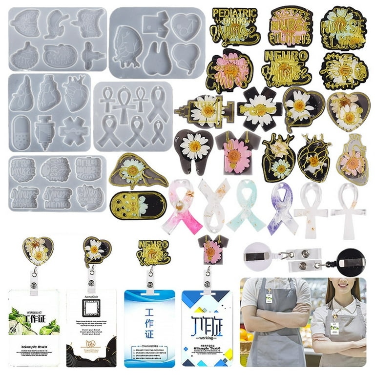 Ribbon Resin Molds Silicone ID Card Holder Mold Heart Epoxy Casting Mold  for ID Badge Holder with ID Badge Reel Clips 