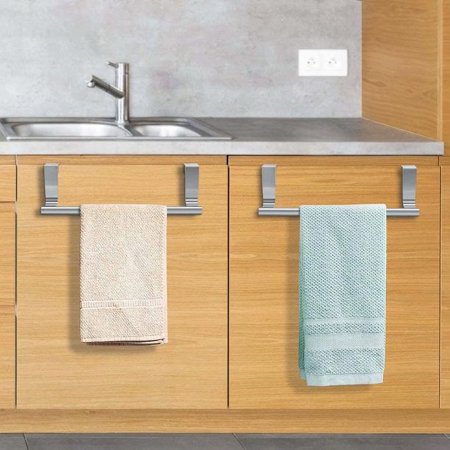 Towel Bar Holder with Hooks for Bathroom and Kitchen Stainless Steel Towel Hanger Over The Cabinet Door 14inch 2 Pack