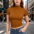 thumbnail image 5 of Hearthz Womens Tops Mock Neck Short Sleeve Fitted Womens Basic Tops Solid Color Stretchy Slim Fit Layering Tops Khaki XXL, 5 of 6