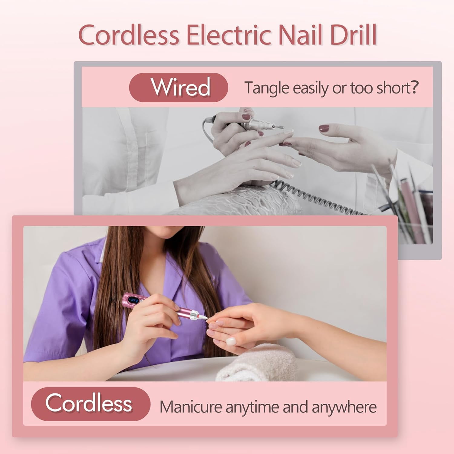 Aorsher Cordless Electric Nail Drill Professional E-File Nail Drill Kit for Acrylic, Gel Nails, Manicure Pedicure Polishing Shape Tools Design for Home Salon Use Gray