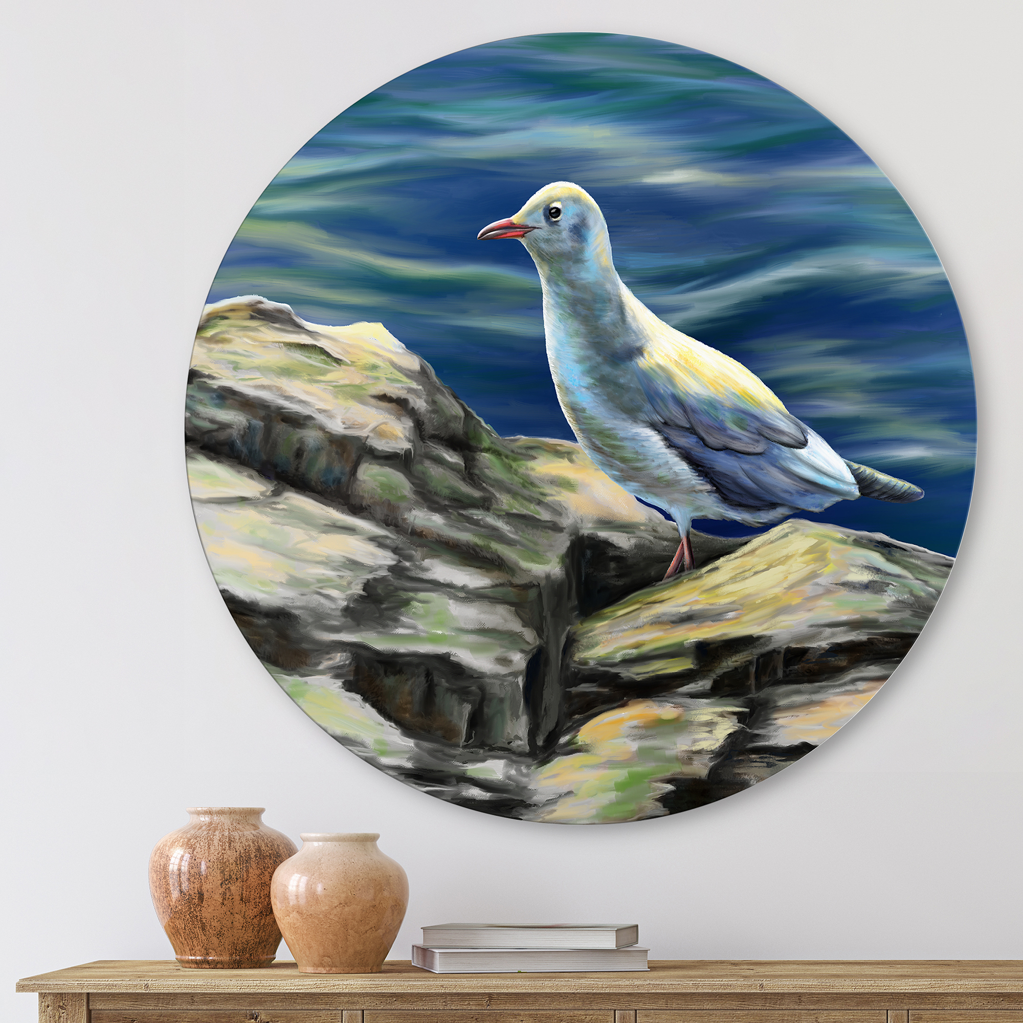 Designart 'Portrait of Seagull Birds By The Sea' Nautical & Coastal Circle Metal Wall Art 11x11 - Disc of 11
