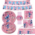 thumbnail image 2 of Disney-Juego de vajilla desechable para fiesta, mantel de mesa con pancarta, regalo de cumpleaños para niños, globo de puntada rosa, 2 of 4