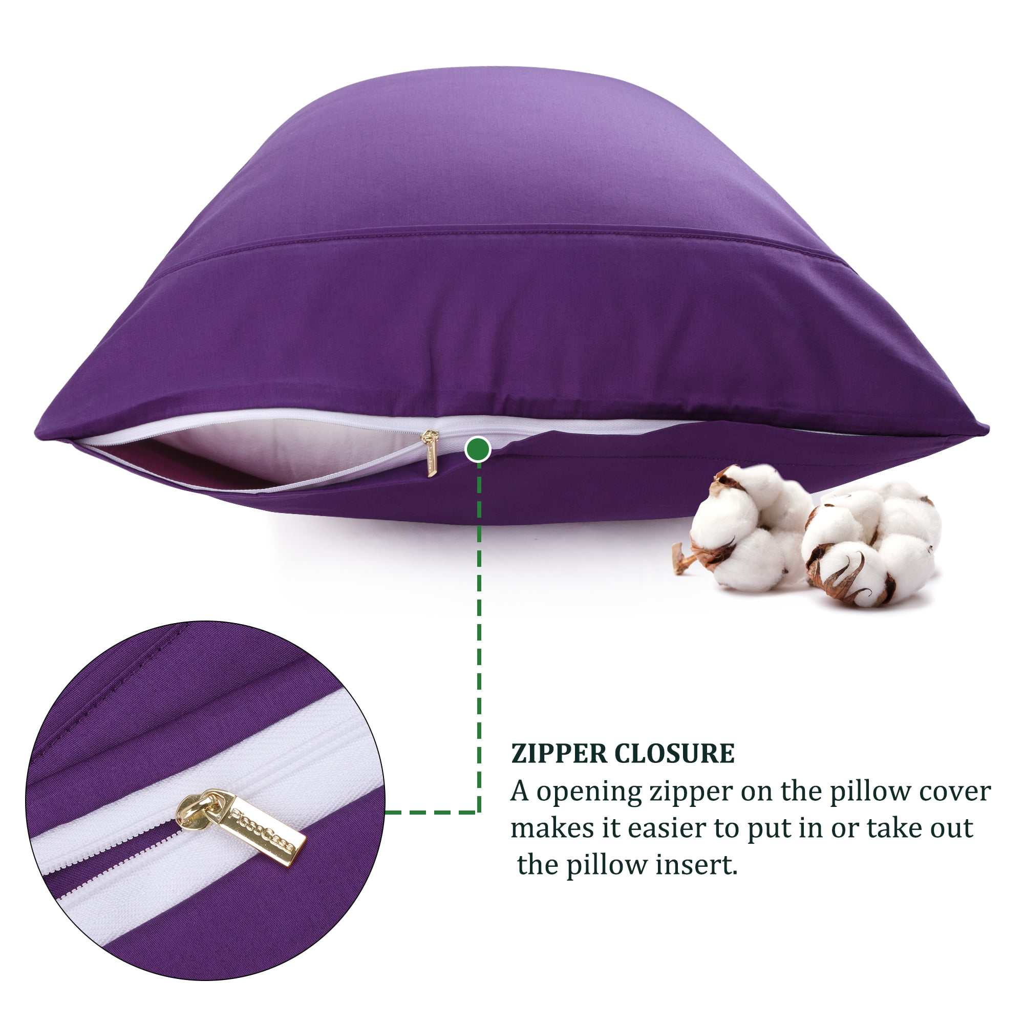 Unique Bargains Cotton Zipper Closure Pillowcase Set of 2 Grape Standard