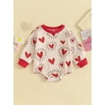 thumbnail image 2 of Infant Baby Girls Valentine's Day Romper Cozy Long Sleeve Contrast Trim Round Neck Heart Print Jumpsuit, 2 of 8