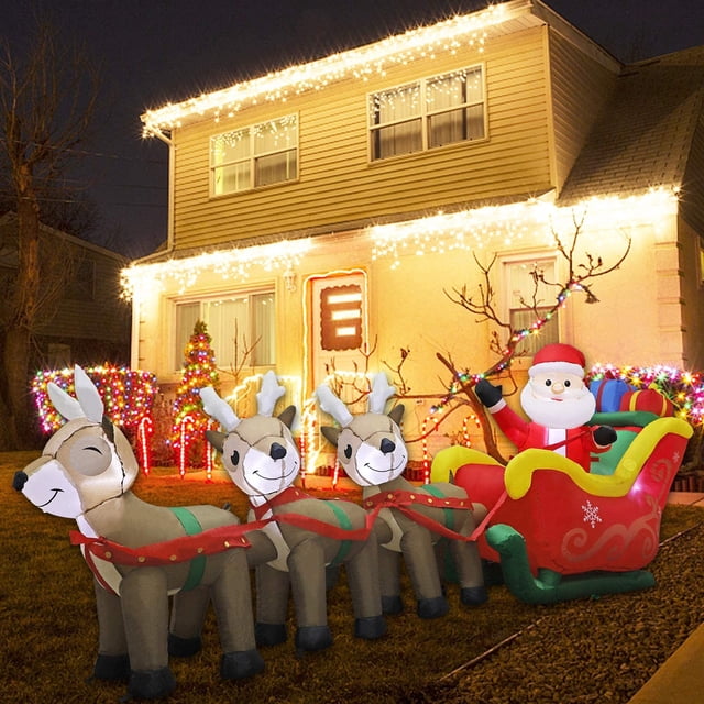 Papá Noel inflable de Navidad de MorTime en trineo de 2,9 m con renos